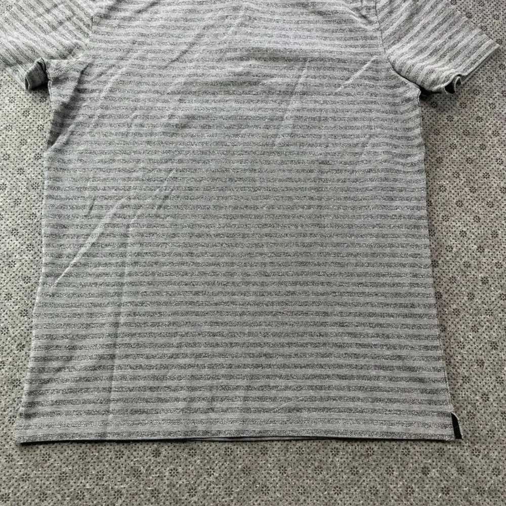 NEW Banana Republic Performance Pique Polo Mens (M) Grey Striped Short Sle Shirt